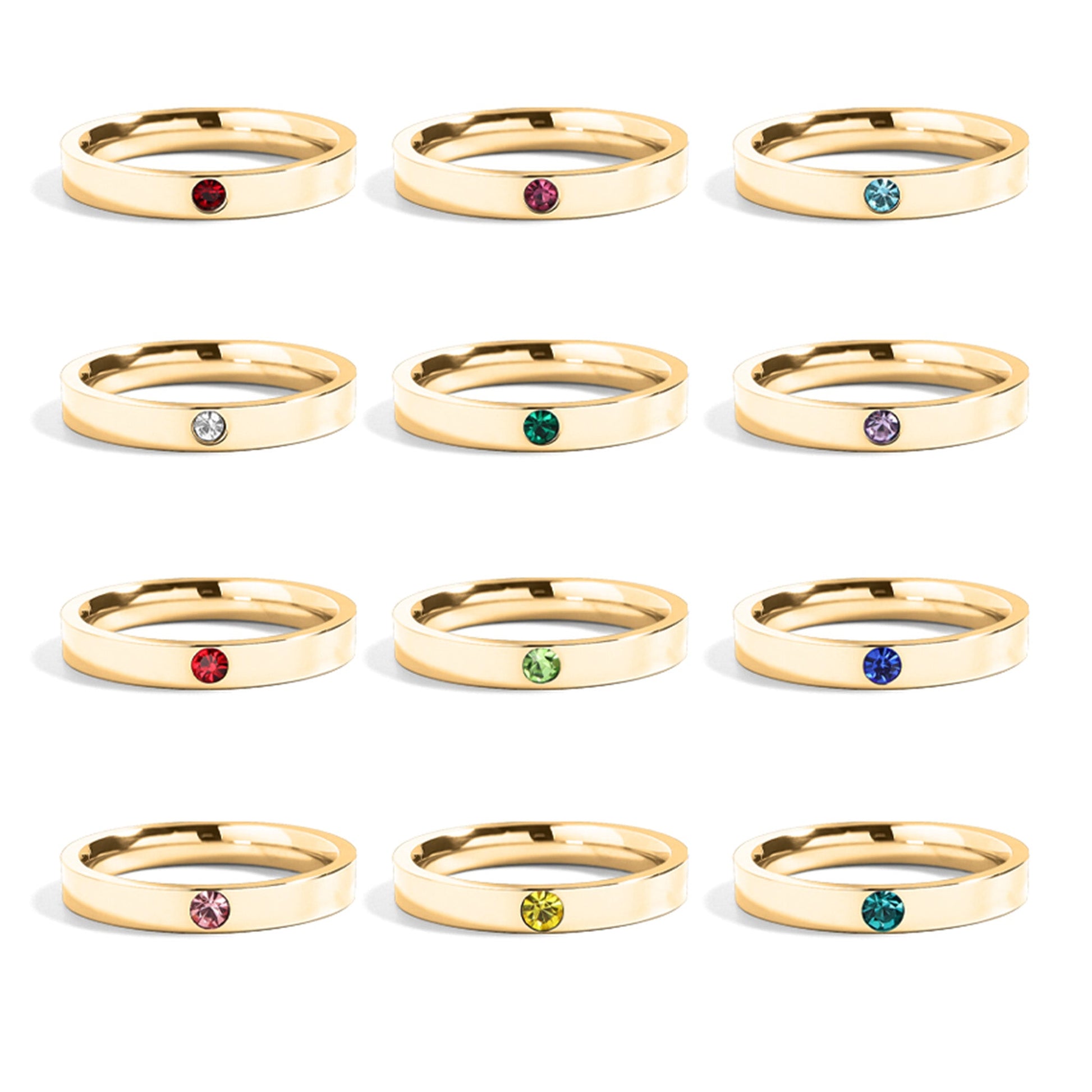18K Gold PVD Stainless Steel Birthstone Engravable Stacking Ring / ZRJ1004