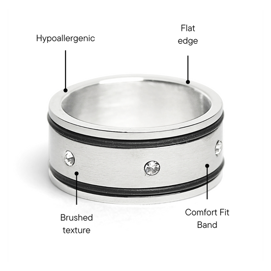 CZ Stones With Rubber Accents Highly Polished Stainless Steel Ring / ZRJ2013