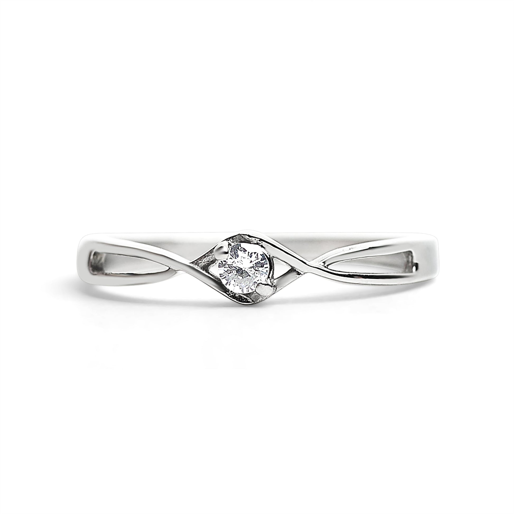 Stainless Steel Twisted Band CZ Accent Ring / ZRJ4137