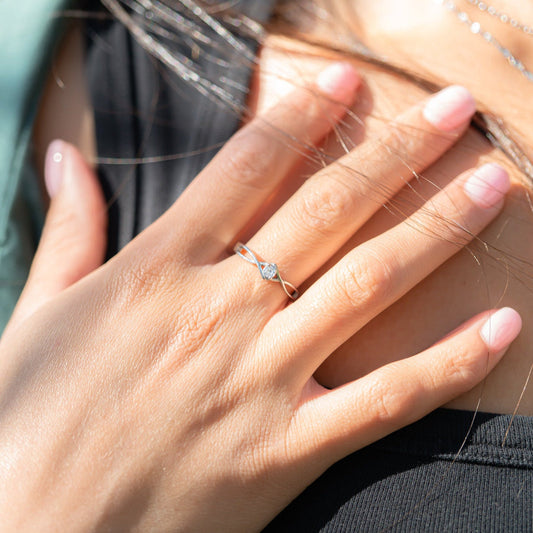 Stainless Steel Twisted Band CZ Accent Ring / ZRJ4137