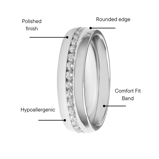 Highly Polished Stainless Steel CZ Center Ring / ZRJ4142