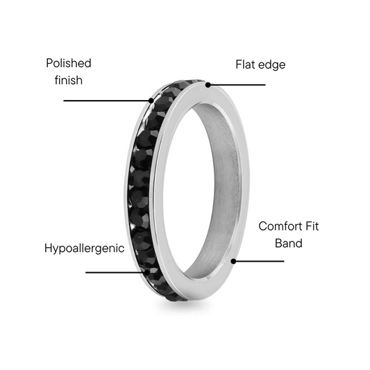 Black CZ Center Highly Polished Stainless Steel Flat Ring / ZRJ9004