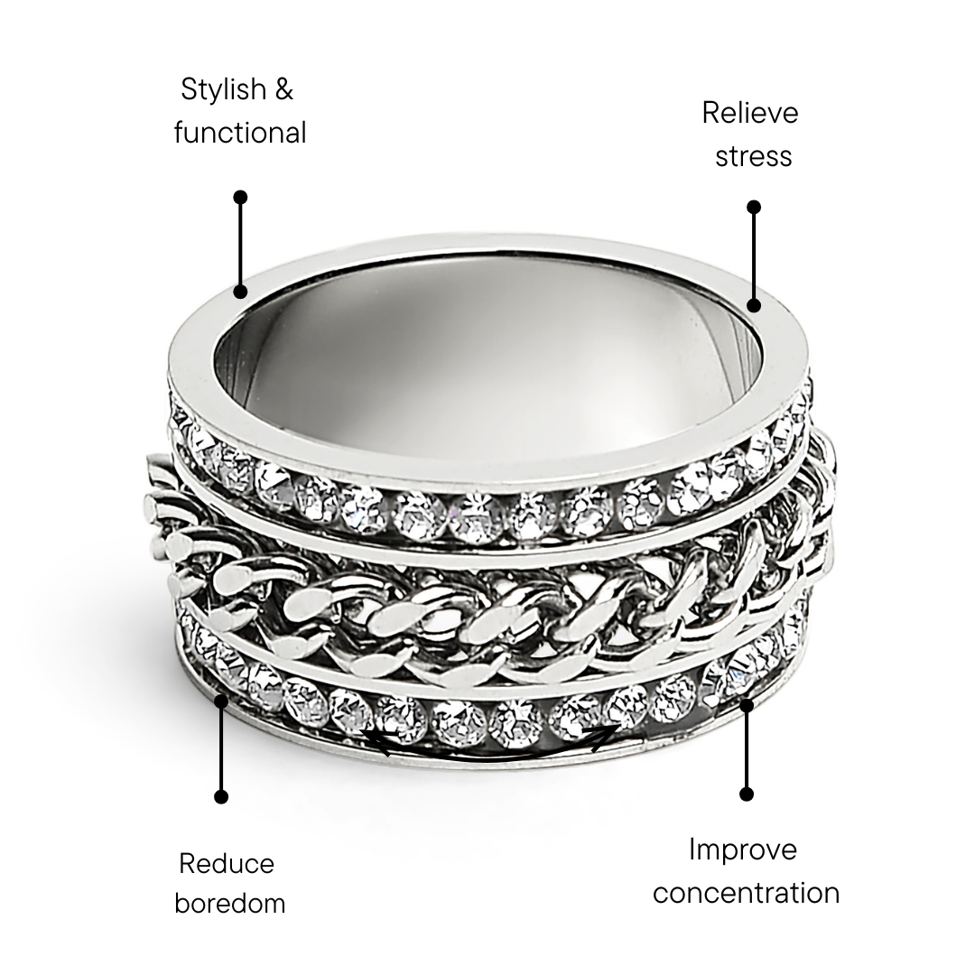 CZ Eternity With Chain Center Stainless Steel Spinner Ring / ZRJ9008