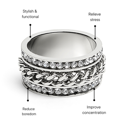CZ Eternity With Chain Center Stainless Steel Spinner Ring / ZRJ9008