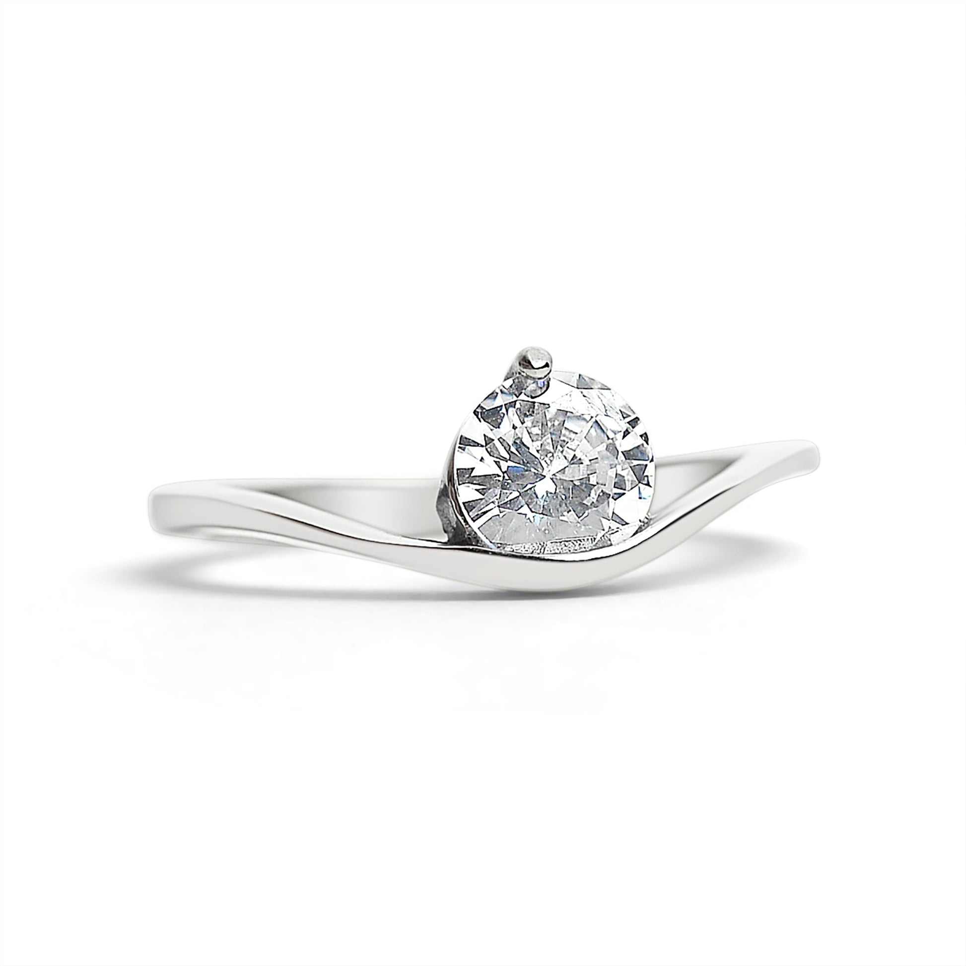 Stainless Steel Offset Solitaire CZ Ring / ZRJ9011