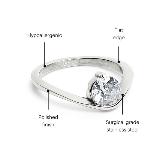 Stainless Steel Offset Solitaire CZ Ring / ZRJ9011