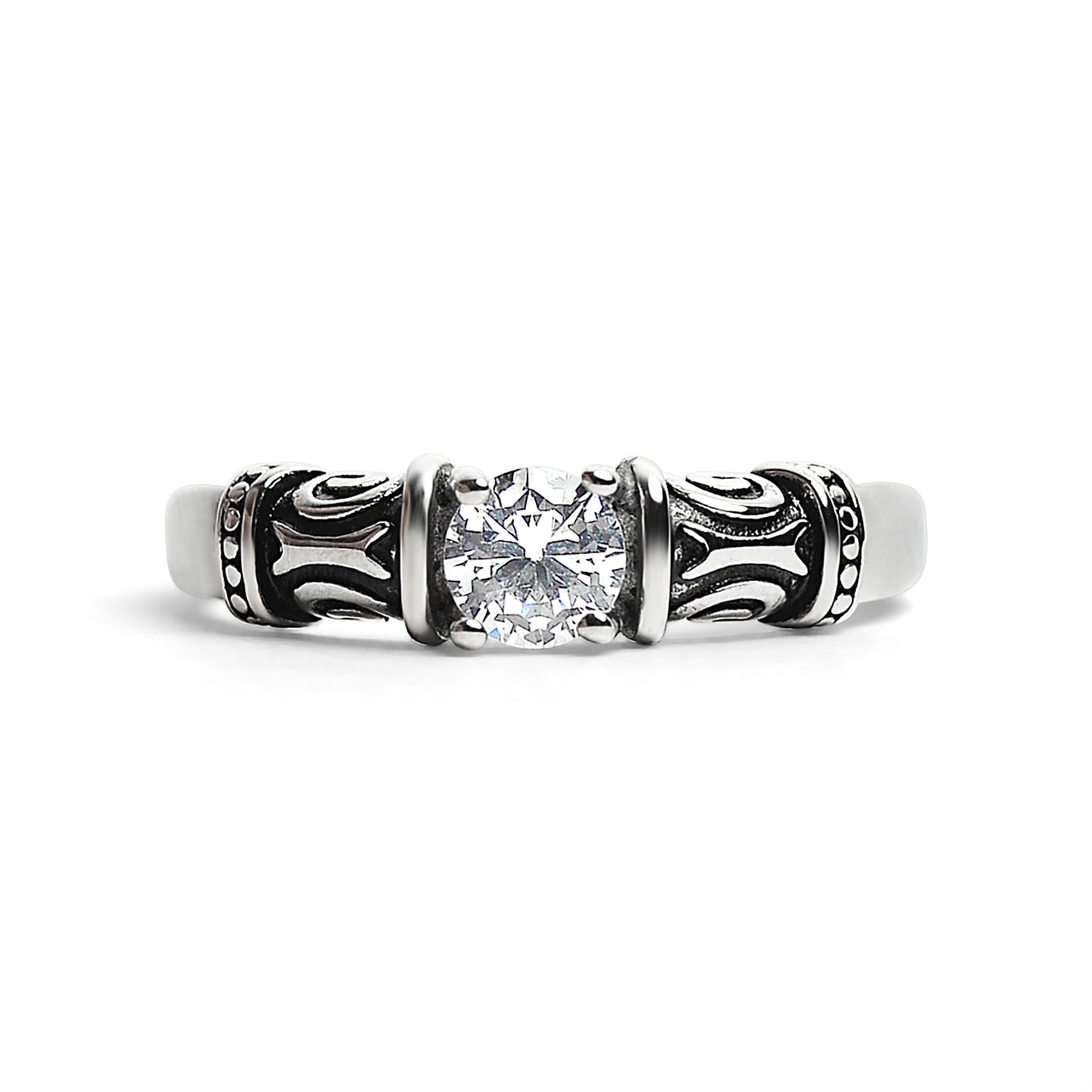 CZ Center With Decorative Accents Stainless Steel Ring / ZRJ9014
