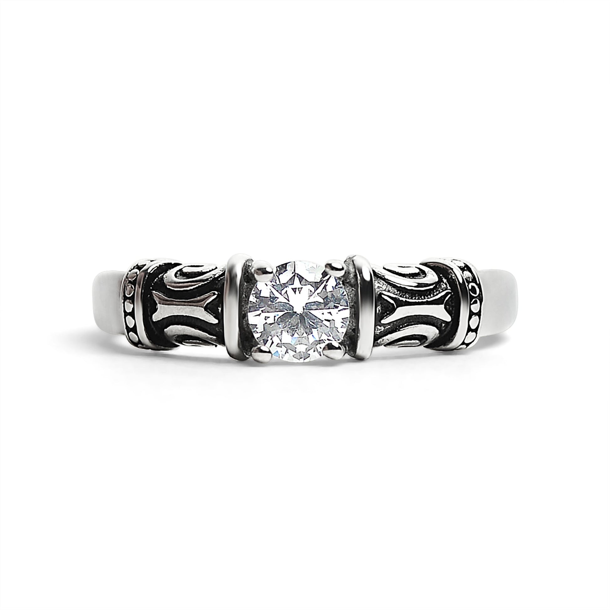 CZ Center With Decorative Accents Stainless Steel Ring / ZRJ9014