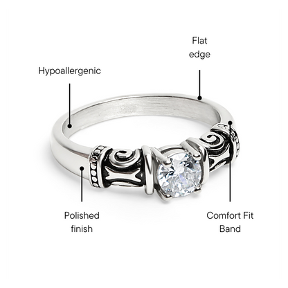 CZ Center With Decorative Accents Stainless Steel Ring / ZRJ9014