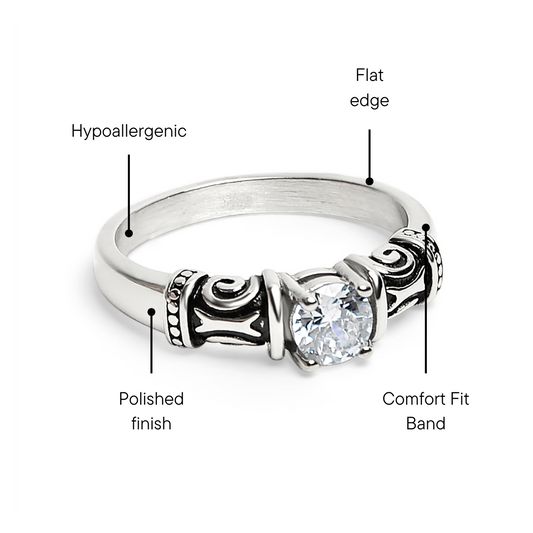 CZ Center With Decorative Accents Stainless Steel Ring / ZRJ9014