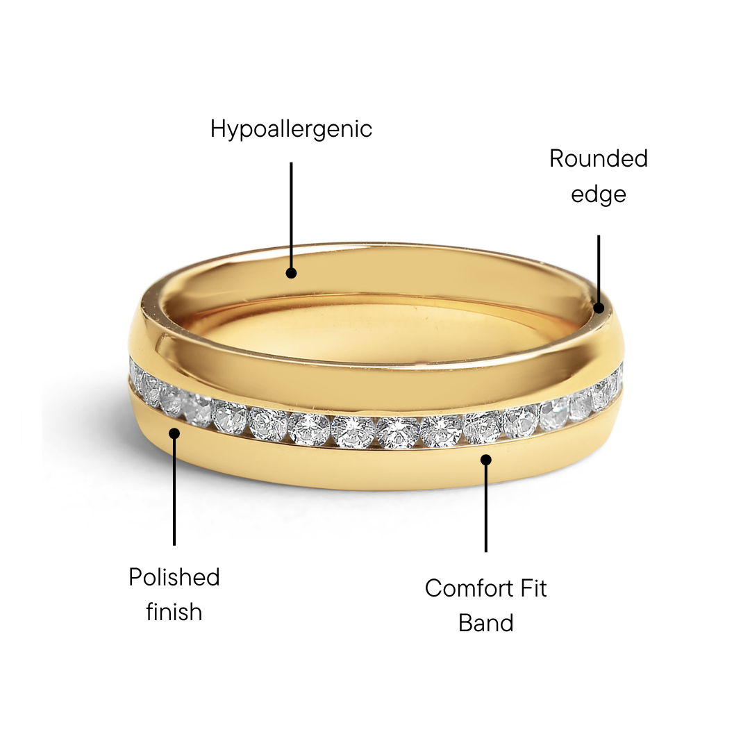 Highly Polished Gold Stainless Steel CZ Center Ring / ZRJ9015