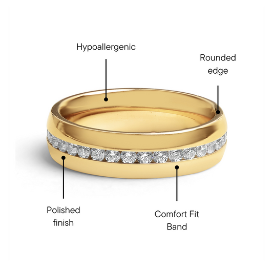 Highly Polished Gold Stainless Steel CZ Center Ring / ZRJ9015