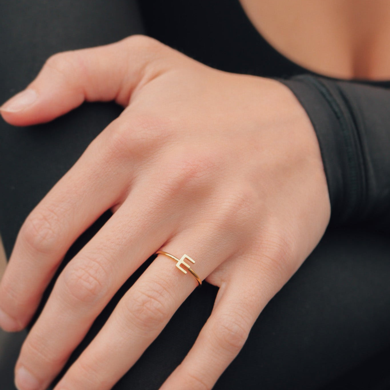 18K Gold PVD Stainless Steel Initial Stacking Rings A-M / ZRJ9021
