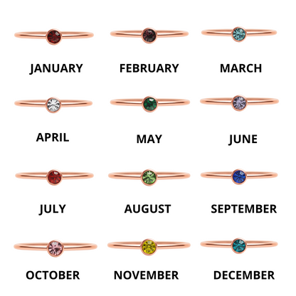 18k Rose Gold PVD Coated Stainless Steel Birthstone Stacking Ring / ZRJ1002