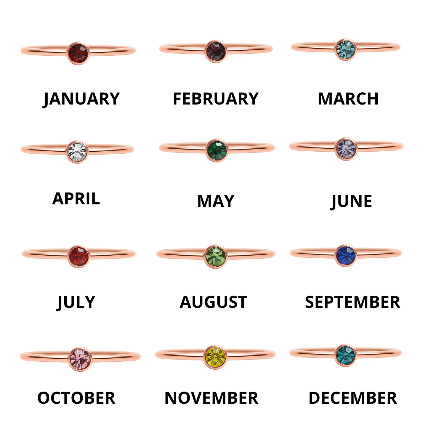 18K Rose Gold PVD Stainless Steel Birthstone Stacking Ring Size 3 / ZRJ1002