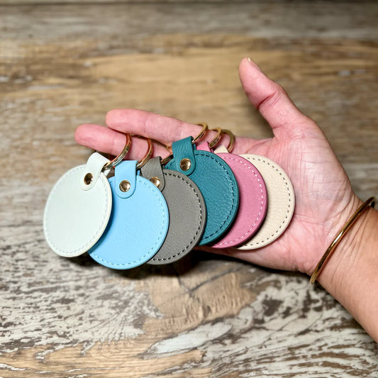 Customizable Leatherette Circle Key Chain/Bag Tag
