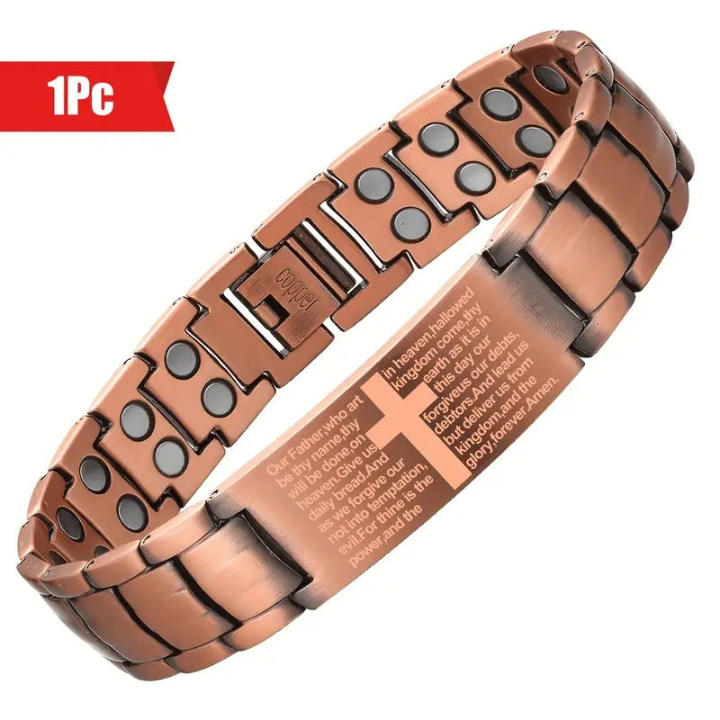 Men's Cross Magnetic Bracelet – Adjustable Copper Bracelet with Sizing Tool – Perfect Jewelry Gift for Men