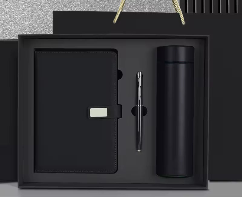 Personalized Vintage Gift Set – Leather Notebook, Pen & Insulated Bottle in Premium Gift Box