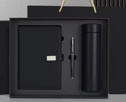 Personalized Vintage Gift Set – Leather Notebook, Pen & Insulated Bottle in Premium Gift Box