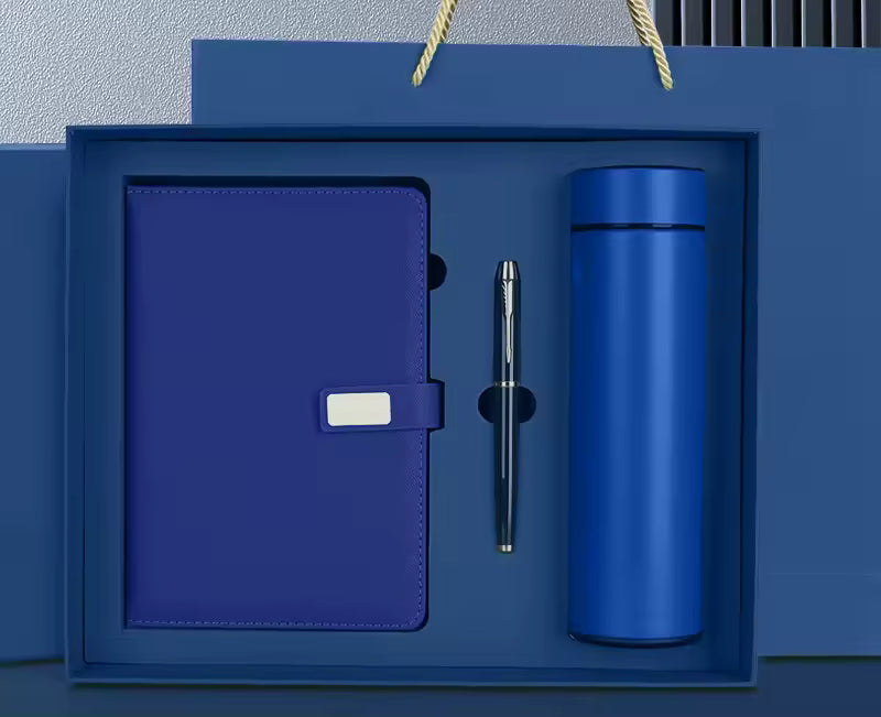 Personalized Vintage Gift Set – Leather Notebook, Pen & Insulated Bottle in Premium Gift Box