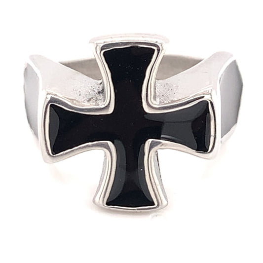 Polished Black Enamel Cross Stainless Steel Ring / CRC2017
