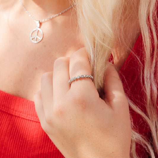 Stainless Steel Beaded CZ Stacking Ring / CSR0006