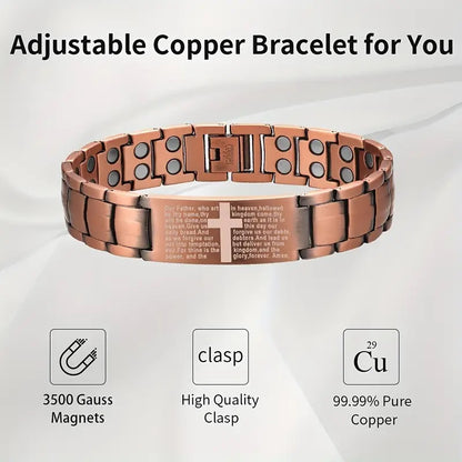 Men's Cross Magnetic Bracelet – Adjustable Copper Bracelet with Sizing Tool – Perfect Jewelry Gift for Men