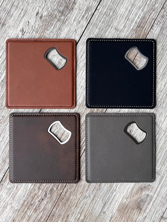 Customizable Leatherette Coaster Bottle Opener