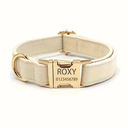 Luxury Personalized Velvet Dog Collar – Soft & Comfortable with Gold-Plated Zinc Alloy Buckle, Custom Engraving for Small to Large Dogs