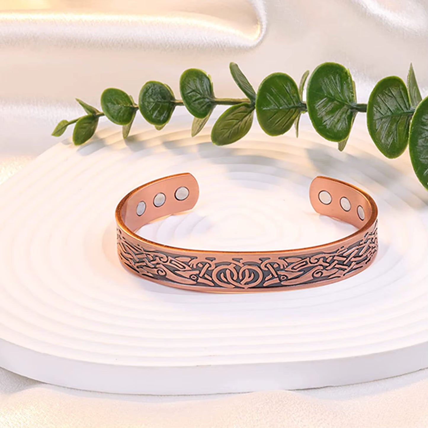 Two Dragon Copper Bangle Bracelet