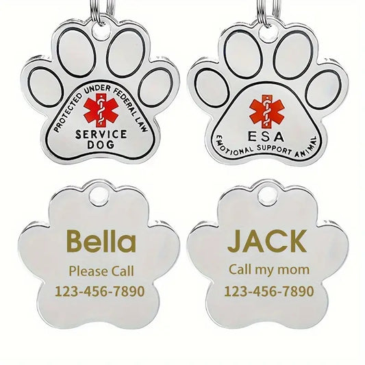 Customized Dog & Cat ID Tags – Engraved Silver Paw Shape with Durable Key Rings, Personalized Pet Tags, Perfect Gift for Pet Lovers