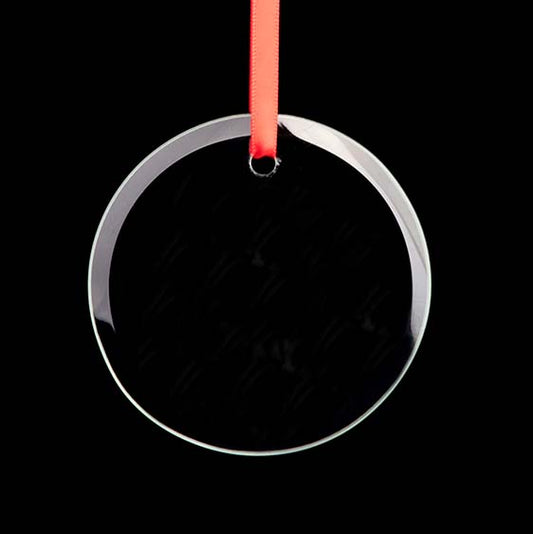 Custom Engraved Glass Circle Ornament – 3.5" with Red Ribbon | Personalized Holiday Ornament