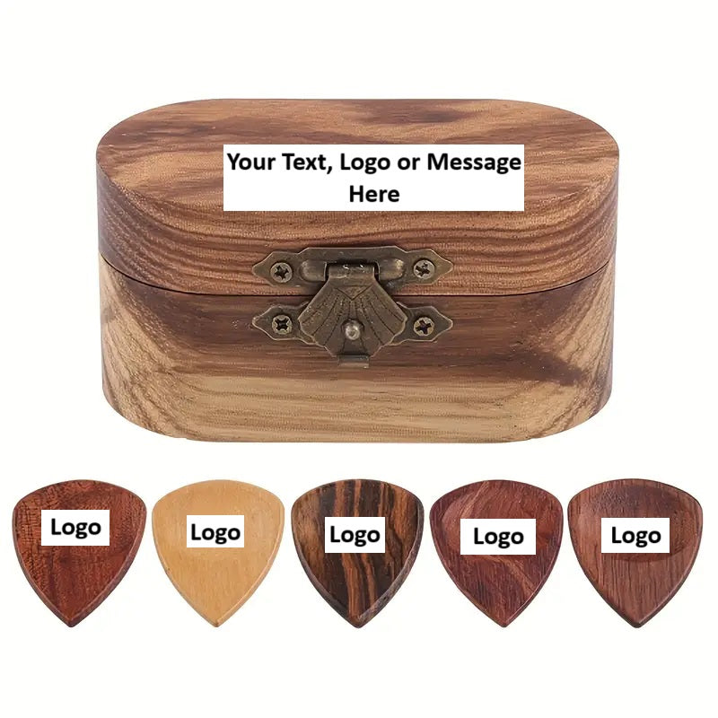 Customized Wooden Guitar Picks with Storage Box – Perfect Gift for Musicians, Personalized Picks for Guitar, Bass & Ukulele Lovers