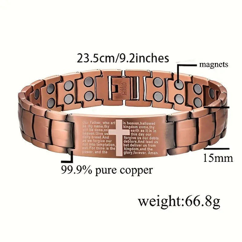 Men's Cross Magnetic Bracelet – Adjustable Copper Bracelet with Sizing Tool – Perfect Jewelry Gift for Men