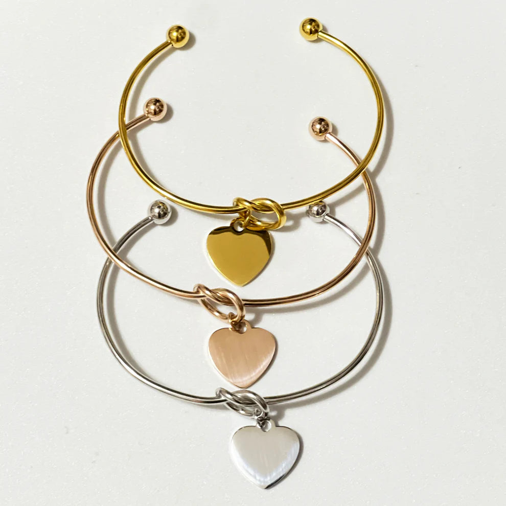 Customizable Heart Bangle Bracelet