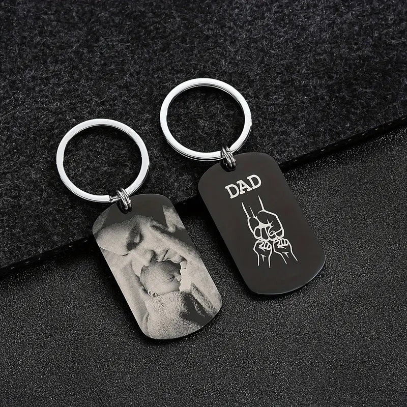 1pc Customized Photo Keychain, Personalized Keychain With DAD Fist Bump Pattern On The Back, Father Gift From Son Daughter, Father's Day Gifts