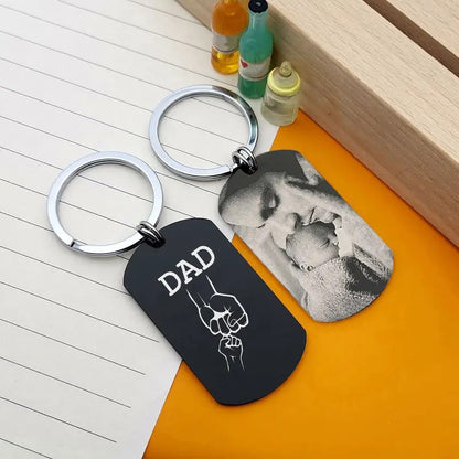 1pc Customized Photo Keychain, Personalized Keychain With DAD Fist Bump Pattern On The Back, Father Gift From Son Daughter, Father's Day Gifts