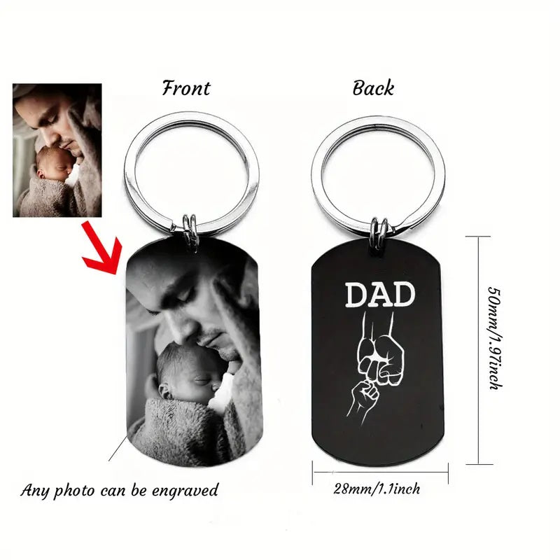 1pc Customized Photo Keychain, Personalized Keychain With DAD Fist Bump Pattern On The Back, Father Gift From Son Daughter, Father's Day Gifts