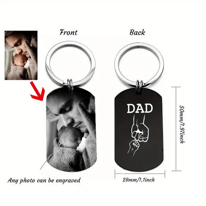 1pc Customized Photo Keychain, Personalized Keychain With DAD Fist Bump Pattern On The Back, Father Gift From Son Daughter, Father's Day Gifts