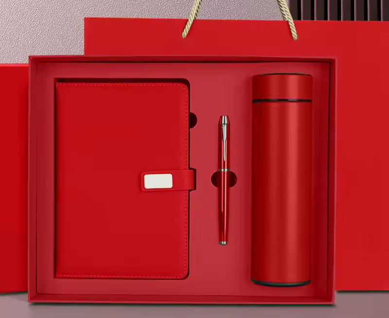 Personalized Vintage Gift Set – Leather Notebook, Pen & Insulated Bottle in Premium Gift Box