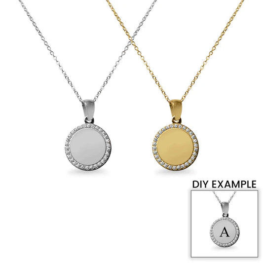 Customizable 18K Gold PVD Stainless Steel Round CZ Pendant Necklace