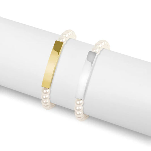 Customizable Pearl Engravable Stretch Curved Bar Bracelet