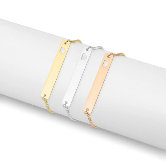 Customizable Flat Adjustable Heart Cutout Blank Bar Bracelet