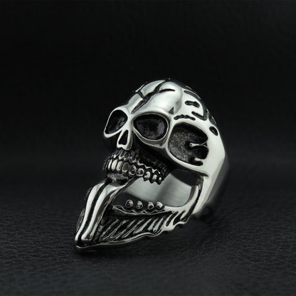 Polished Bearded Skull Stainless Steel Ring / SCR1003