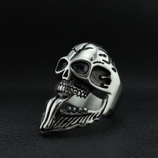Polished Bearded Skull Stainless Steel Ring / SCR1003