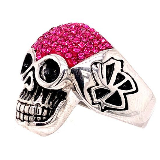 Skull With Tiny Purple Accent CZ Stones Stainless Steel Ring / SCR3101