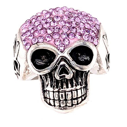 Skull With Tiny Lilac Purple Accent CZ Stones Stainless Steel Ring / SCR3106