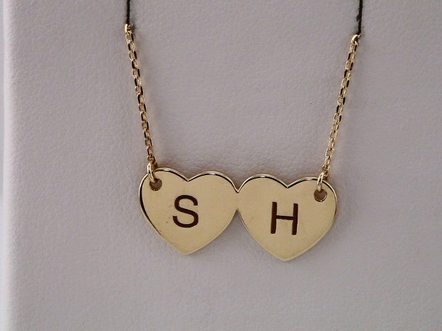14K Yellow Gold Engravable Double Heart 17" Necklace