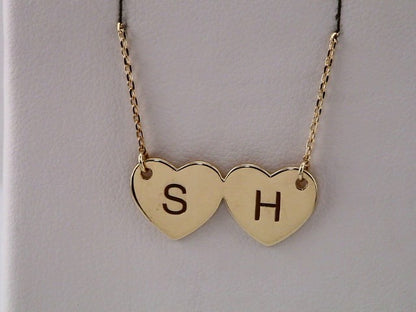 14K Yellow Gold Engravable Double Heart 17" Necklace