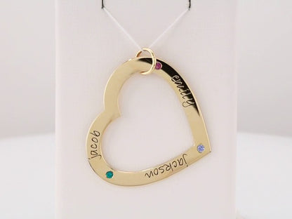 14K Yellow Gold 3-Stone Posh Mommy�� Large Engravable Heart Loop Pendant Mounting